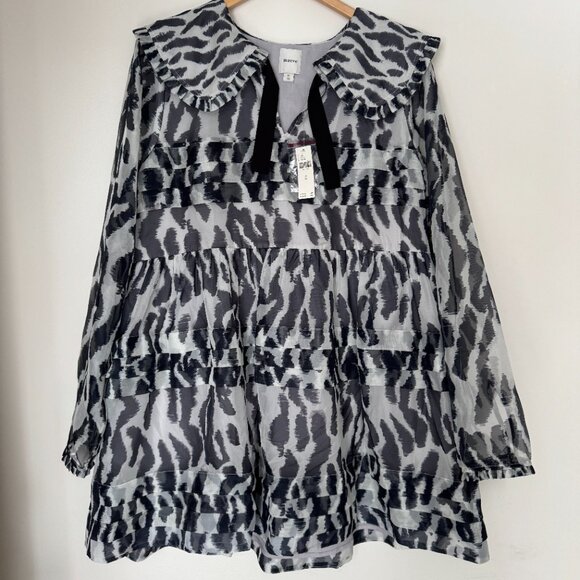 NWT Maeve Long-Sleeve Peter Pan Collared Sheer Mini Ruffled Dress - Picture 16 of 16